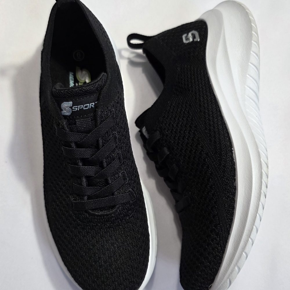 S Sport by Skechers Women’s Size 6 Black Knit Sneakers Memory Foam Lightweight - Picture 2 of 7